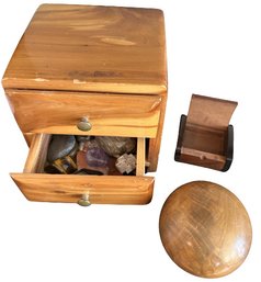 Mini Chest, Polished Rocks And Small Wooden Storage Drawer