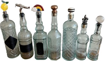 Glass Liquor Decanters, Set Of 7, 9-11' Tall