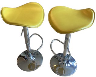 2 - Faux Leather Yellow Bar Stools-Seat Height 23in-31in, Seats Are 18x17