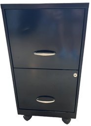 Black Rolling Locking Filing Cabinet, 2 Drawers - 14x22x26