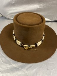 Stetson 4x Beaver Hat, Brown With Beaded Band, Size 7. Box Included.