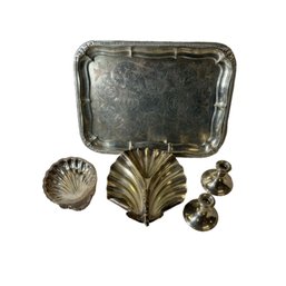 Vintage Serving Tray Set And Candle Holders