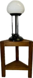 Wood Slat Corner Table And Table Lamp (tested And Working)