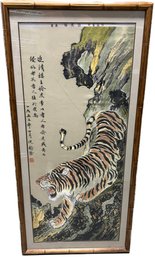 Stunning Kakemono Roaring Tiger Cross Stitched Wall Art  - 42x20