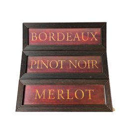 Wine Themed Wall Decor, Set Of 3, Bordeaux, Pino Noir, Merlot