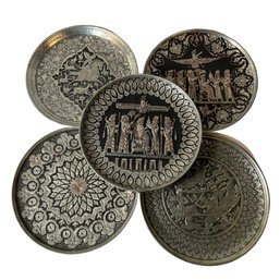 Intricate Iranian Silver Plates, 5 Total, Approximately 12' Diameter