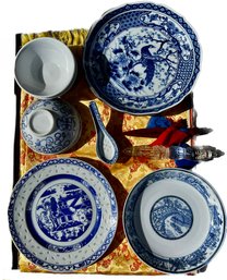 Collection Of Asian Style Dishes With Reversible Table Runner