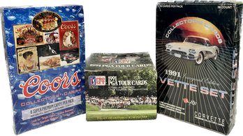 3 BOXES - Vette Set 1991 Inaugural Corvette Premium Collectors Cards (sealed Box), 1991 Pro Set PGA Tour Cards