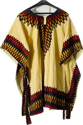 Africa Traditional Dashiki  Top-yellow, Deep Reds, Blues Golds. Appears Never Worn. One Size. Side Belts.