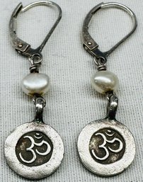 925 Silver And Pearl Ohm Earrings, 2.97g