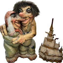 Artisan-made Troll Couple From Norway, Henning Hand-carved Wood Cathedral From Norway