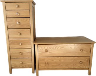 Set Of Bedroom Chest Of Drawers (19x 21x52 H) And Dresser (25x42x25 H). Great Condition.