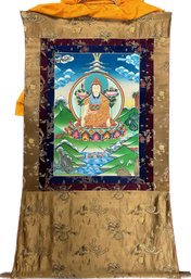 Longchenpa Thangka Painting, Silk Framed - 48.5L X 30W