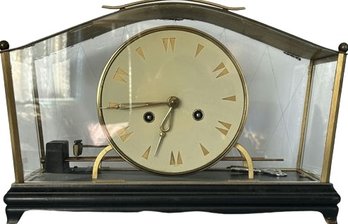 Eurmca Trading Co 2 Jewel Brass / Glass Germany Mid-Century Mantel Clock - Rare