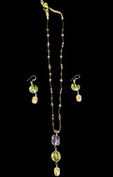 Green And Purple Necklace Earring Set