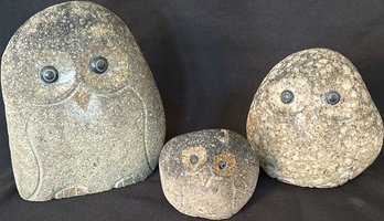 Yard Art- 3 Owl Rocks