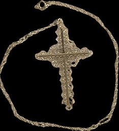 Intricate Silver-tone Cross Necklace (chain 20 & Pendant 2)