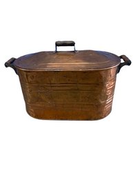 Antique Copper Basin With Wooden Handles (27x14x16)