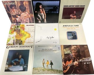 Vinyl Collection (9) Including Johnny Cash, John Denver, Gordon Lightfoot