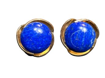 14 Karat Yellow Gold And Lapis Lazuli Clip On Earrings (tests 14K Not 18K As Marked)- 23.6g