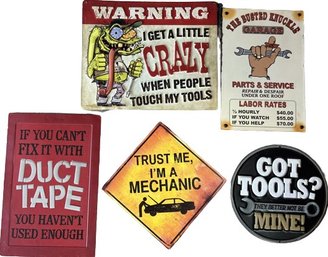 Funny Metal Garage/workshop Signs, Largest Is 16in Tall