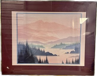 Mountain Lake Print By Andrew Sovjani, Framed, Signed, 30x24.5in.