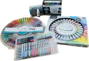 Gel Pens, Acrylic Paints. Some Packages Unopened.