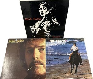 Vinyl Records (3) Includes John Denver, Gordon Lightfoot, And John Baez