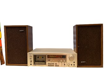 Sony Tapecorder TC K71 (17x10.5x5) And Wooden Speakers (8.5x5x15), One May Need Re-wiring