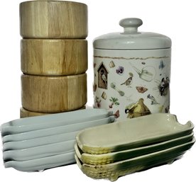 Corn On The Cob Holders, Marjalein Basfin Hallmark Cookie/flour Jar, Wood Bowls