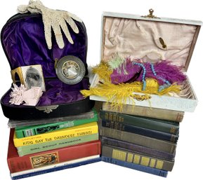 Antique Keepsake Boxes With Lace Gloves, Feathers & More Collection Of Vintage Young Readers Books