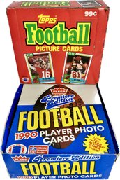 BOXES- Fleer Premiere Edition Football 1990 Player Photo Cards, Topps 1990 Football Picture Cards