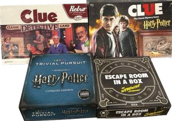 Harry Potter Trivial Pursuit & Clue Board Games (Retro Clue Is New In Plastic)- Games Appear Complete