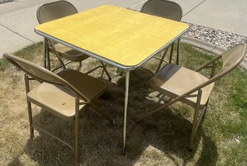 Vintage Card Table & Four Metal Chairs