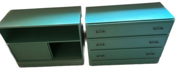 2 Piece Turquoise Dresser & Storage Unit With Wheels - 36x16x28