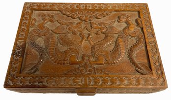 Dragon Carved Wooden Chest - 15x10x4