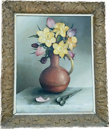 Flower Still Life In Ornate Frame By George Reekie, 26 X 21.5