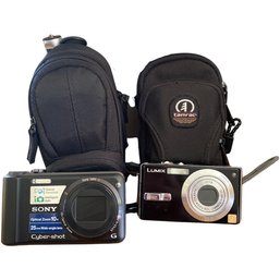 Sony Cybershot And LUMIX FX7 Digital Cameras With Matching Carrying Cases