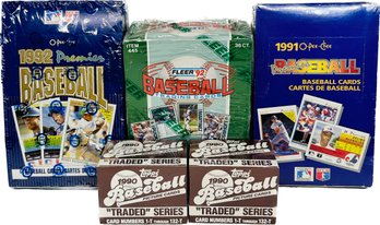 5 BOXES - Fleer 1992 Baseball, 1992 Premier Baseball Cards, 1990 Topps Traded Series Baseball Cards & More