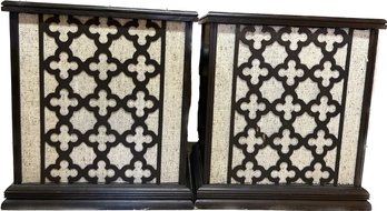 Pair Of Dark Wood Speakers By University Brilliance- Some Damage To Wood Pattern On One- 23x16x26