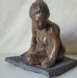 Ceramic Or Clay Sculpture Sitting Woman - 11 Height