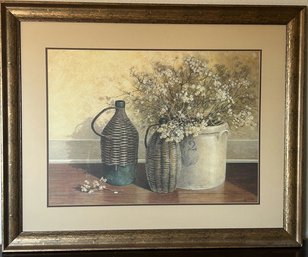 Wicker Jug Floral Print (41.75x33.75) Signed By Arnie Fisr