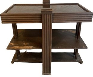 Dark Wood End Table With Glass Top. 25.5x14x21.5 Tall.