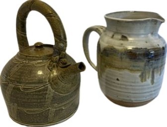 Glazed Pottery Tea Pot (12) & Pitcher (9)