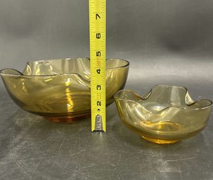 Set Of 2 Amber Glass Serving Bowls