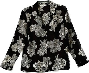 Patricia Jones. Ladies Polyester Blouse, 10 Petite, Black Background