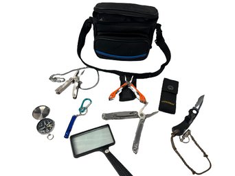 Carrying Case With Leatherman (x2), Compass, Pocket Knife, Magnifying Glass & More!