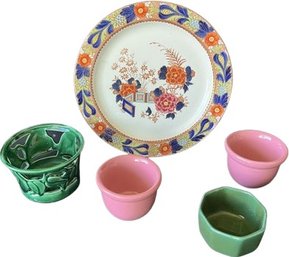 Decorative Plate & 4 Small Bowls.