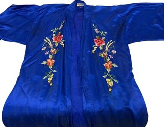 Embroidered Robe, Golden Bee Silky Long Kimono Robe Size Medium