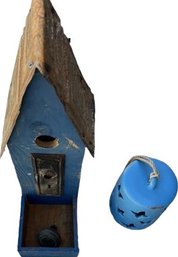 Blue Wind Chime. Wood & Metal Bird House 14H